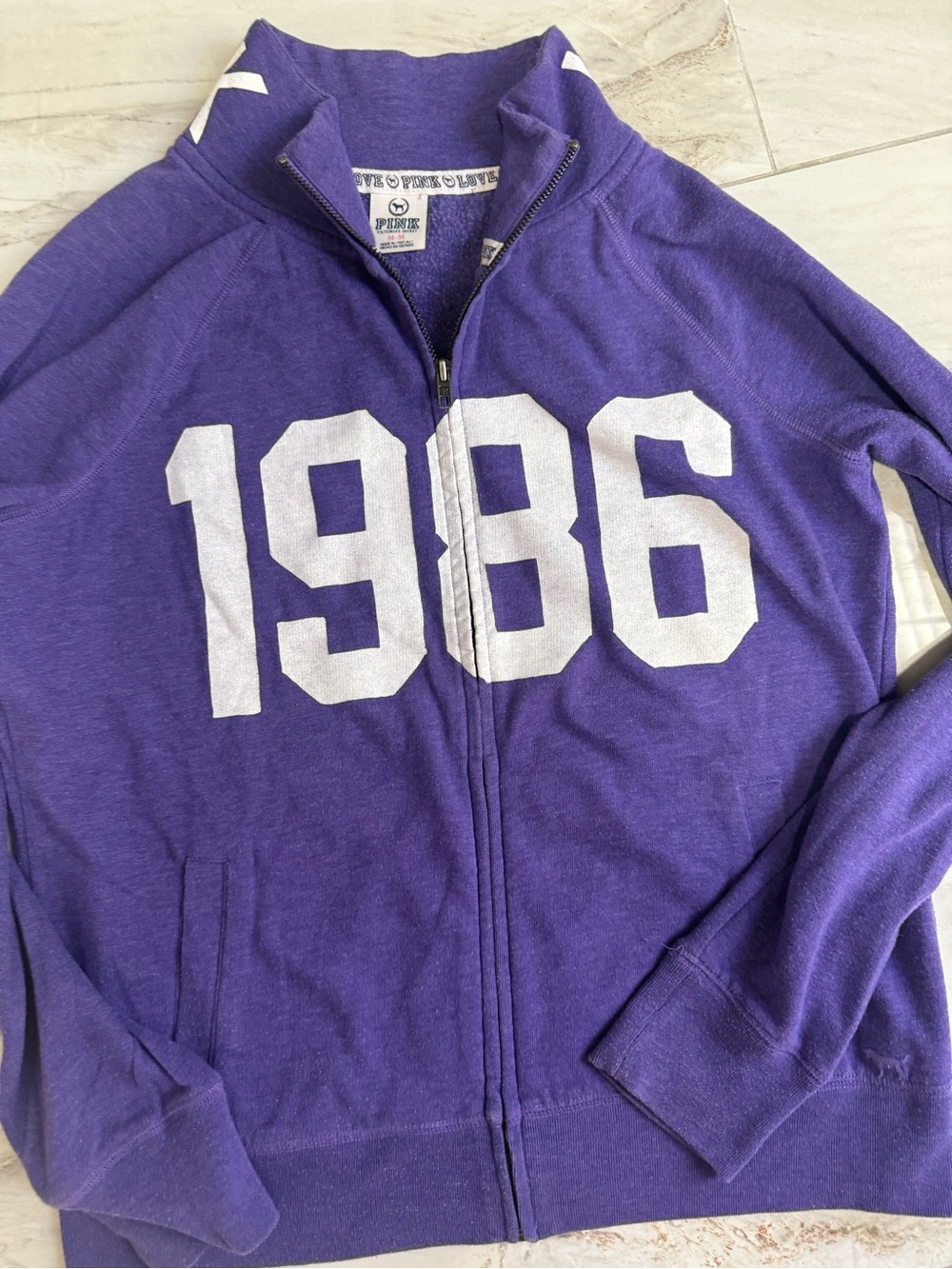 Victoria's Secret PINK Purple Full-Zip Jacket with White '1986' Graphic
